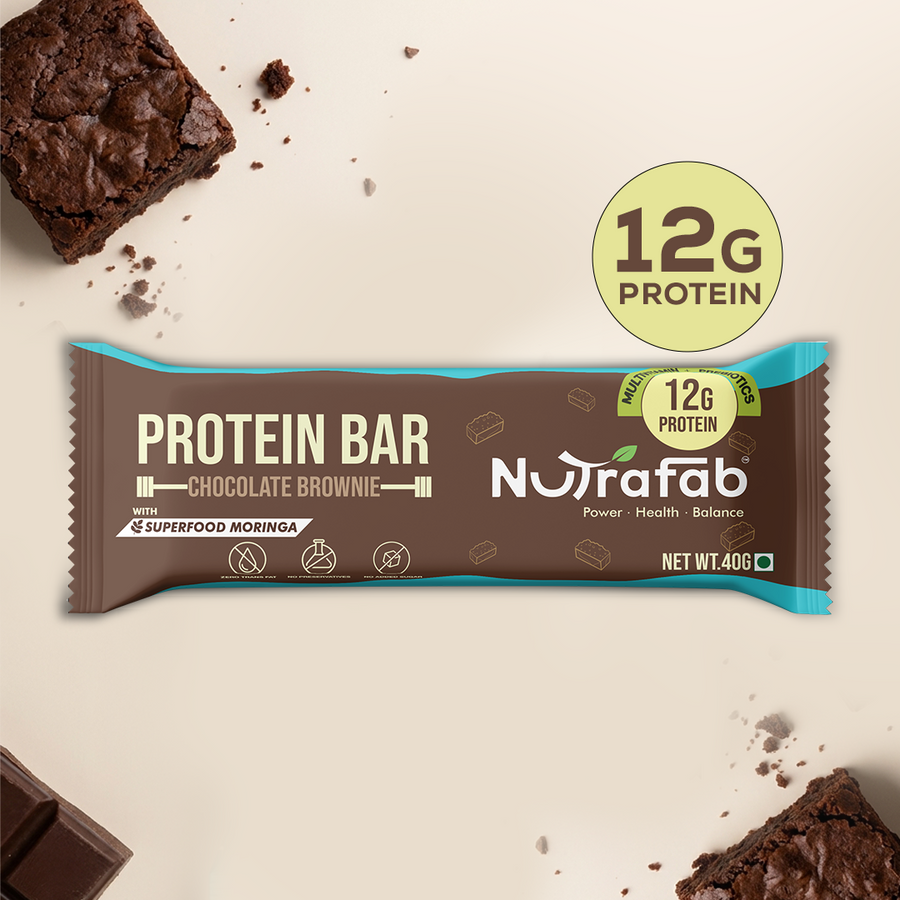 Nutrafab Chocolate Brownie Protein Bar 6 pack with 12g protein and superfood moringa