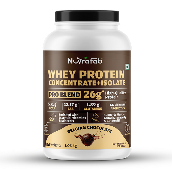 Nutrafab Whey Protein Concentrate & Isolate Pro Blend - 1.05 Kg | Belgian Chocolate Flavour