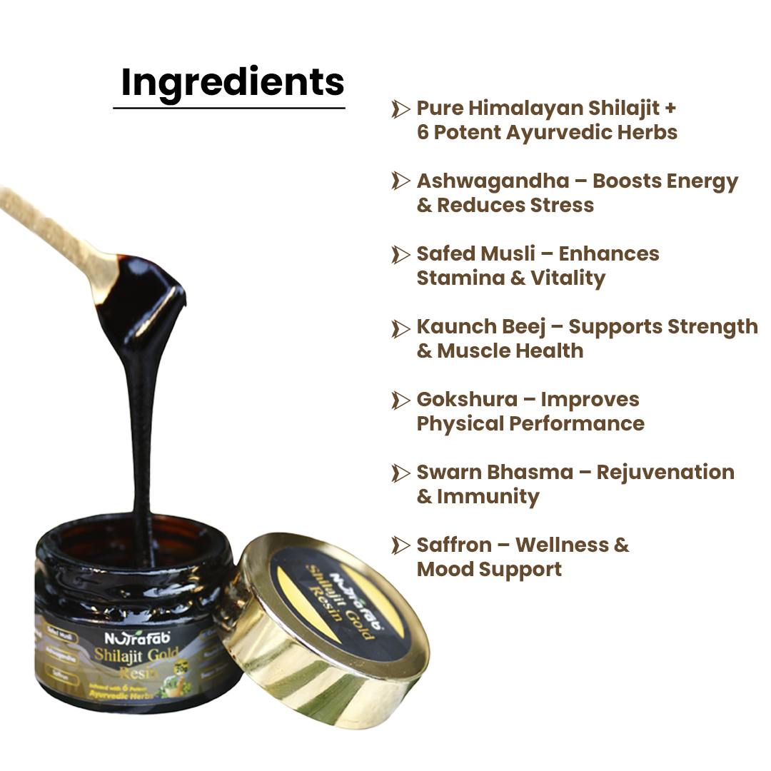 NutraFab Shilajit Gold Resin – Premium Himalayan Strength + 6 Potent Ayurvedic Herbs