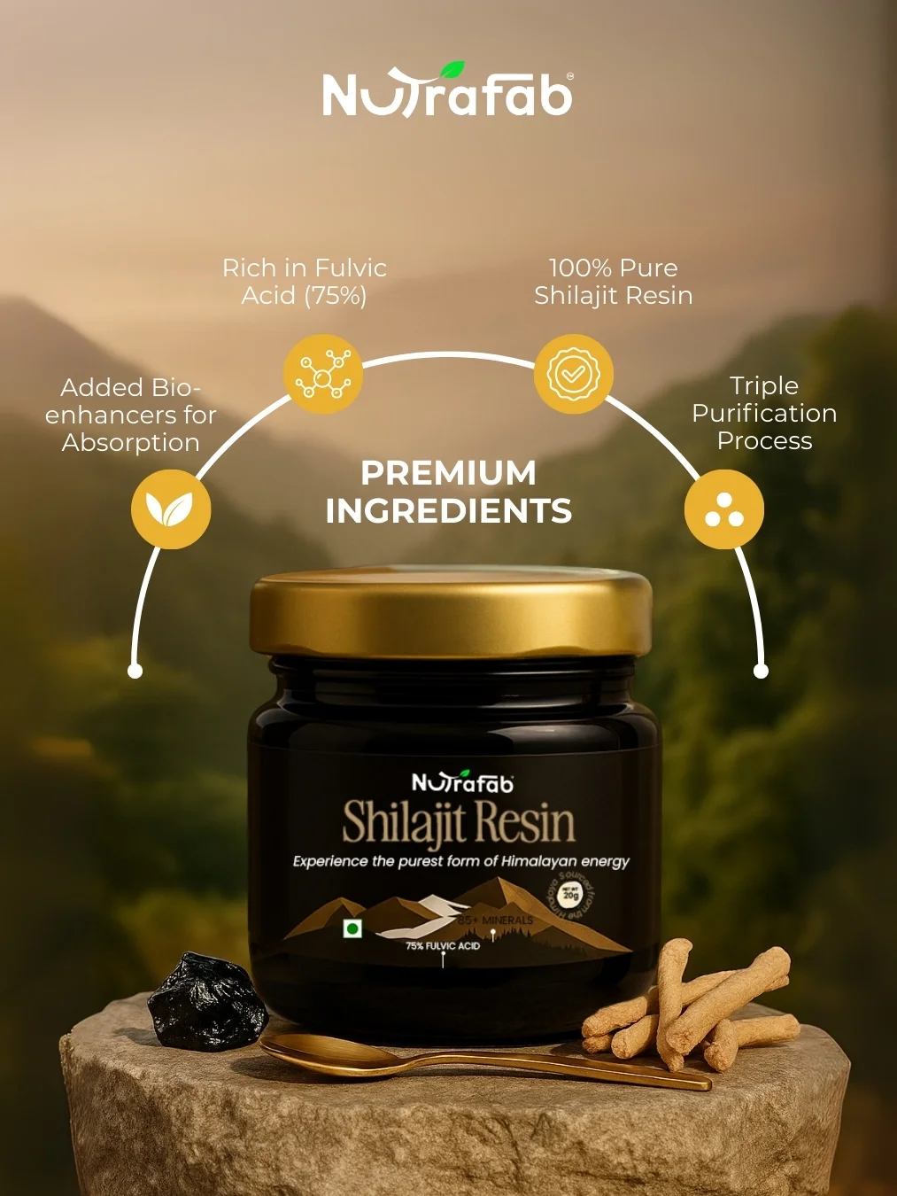 Nutrafab Pure Himalayan Shilajit – Power, Performance & Vitality