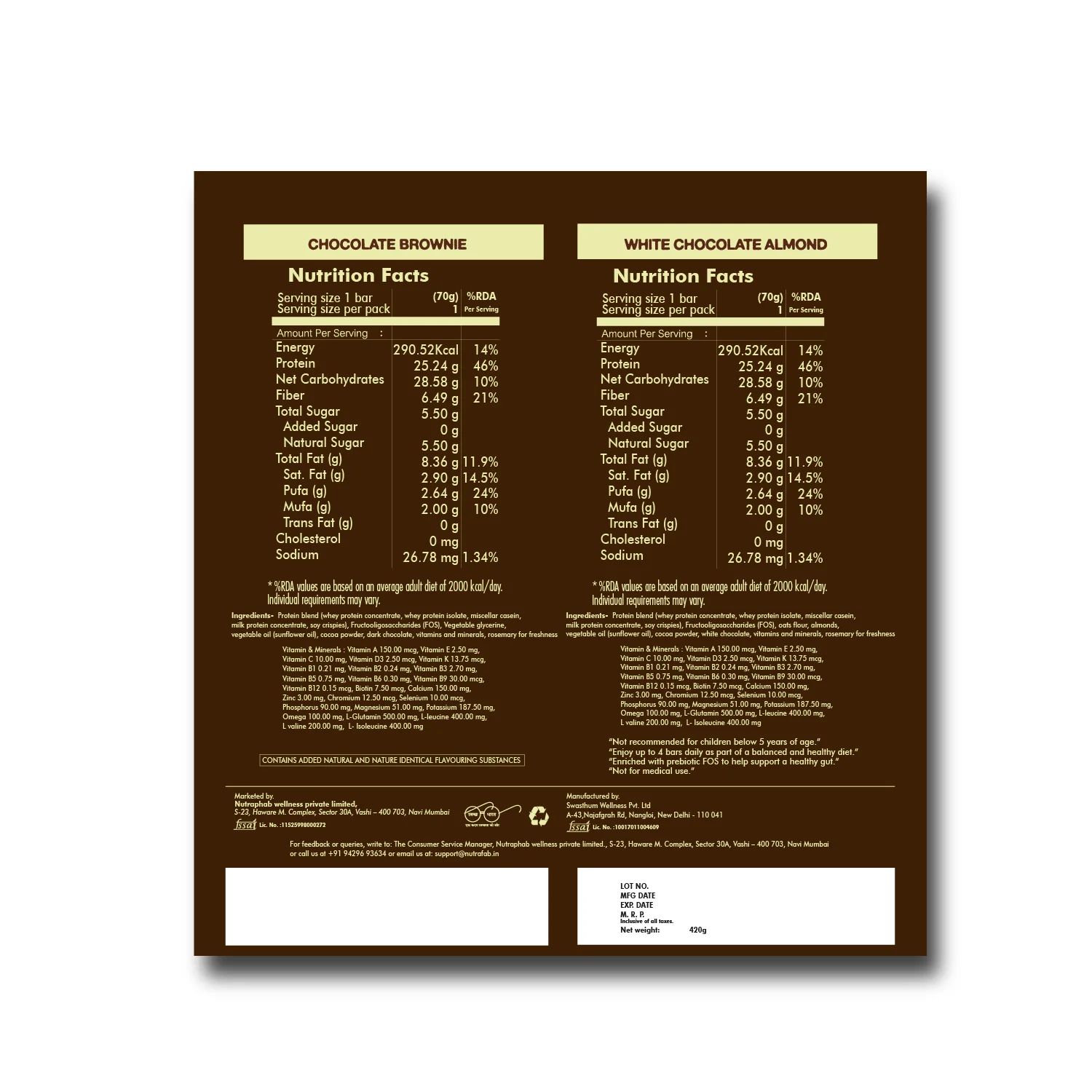 Nutrafab pack 0f 6 assorted protein bars